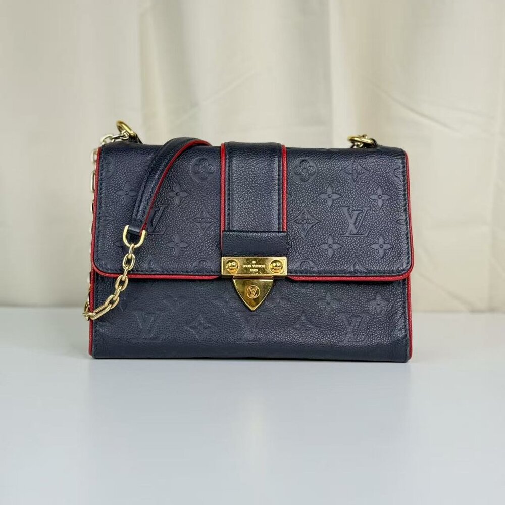 Louis Vuitton Empreinte Crossbody Bag Navy Blue with Red Trim & Gold Hardware